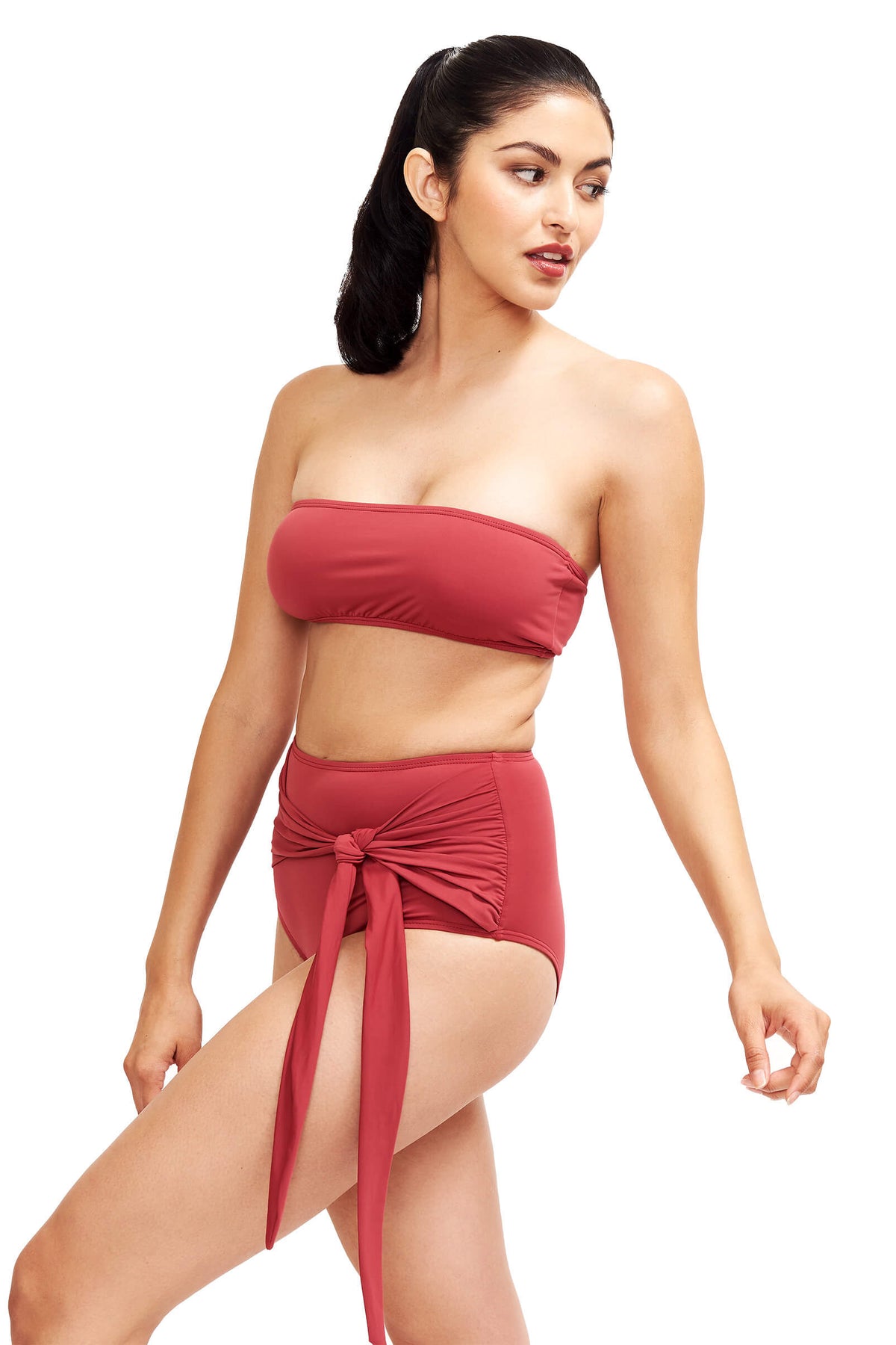 Side of Giovanna high rise swimsuit bottoms in Terracotta