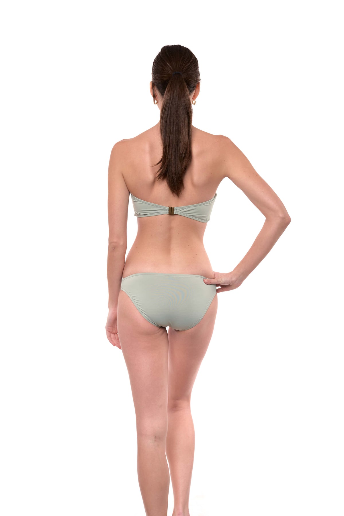 Back of the Giovanna bandeau bikini top in sage green