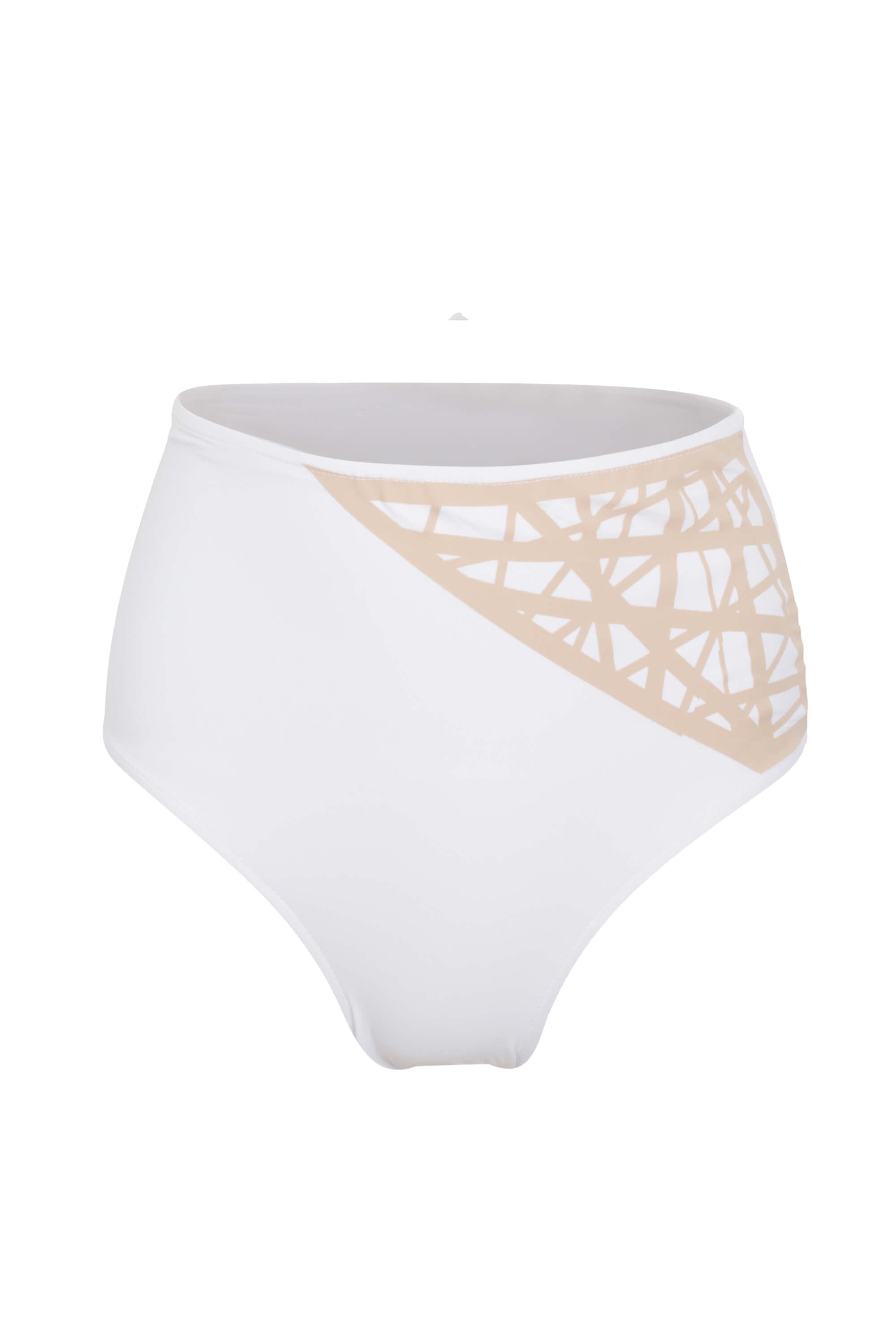 Lillian high waisted bikini bottom in white with camel laser details