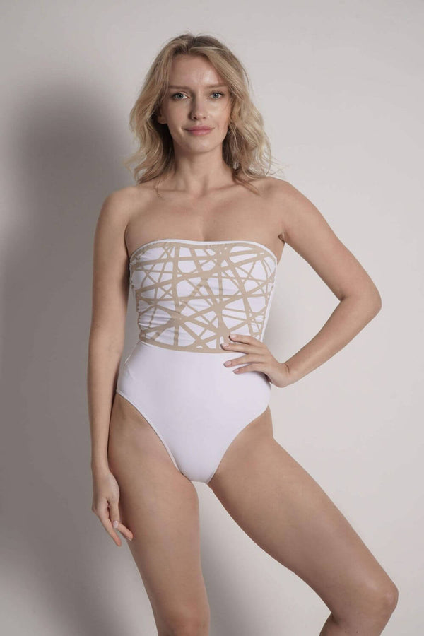 White bandeau sales one piece swimsuit