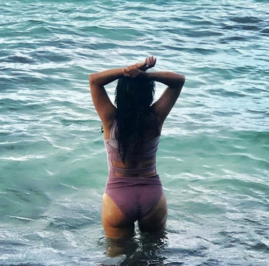 Salma Hayek wears Sauipe's one piece velvet swimsuit.