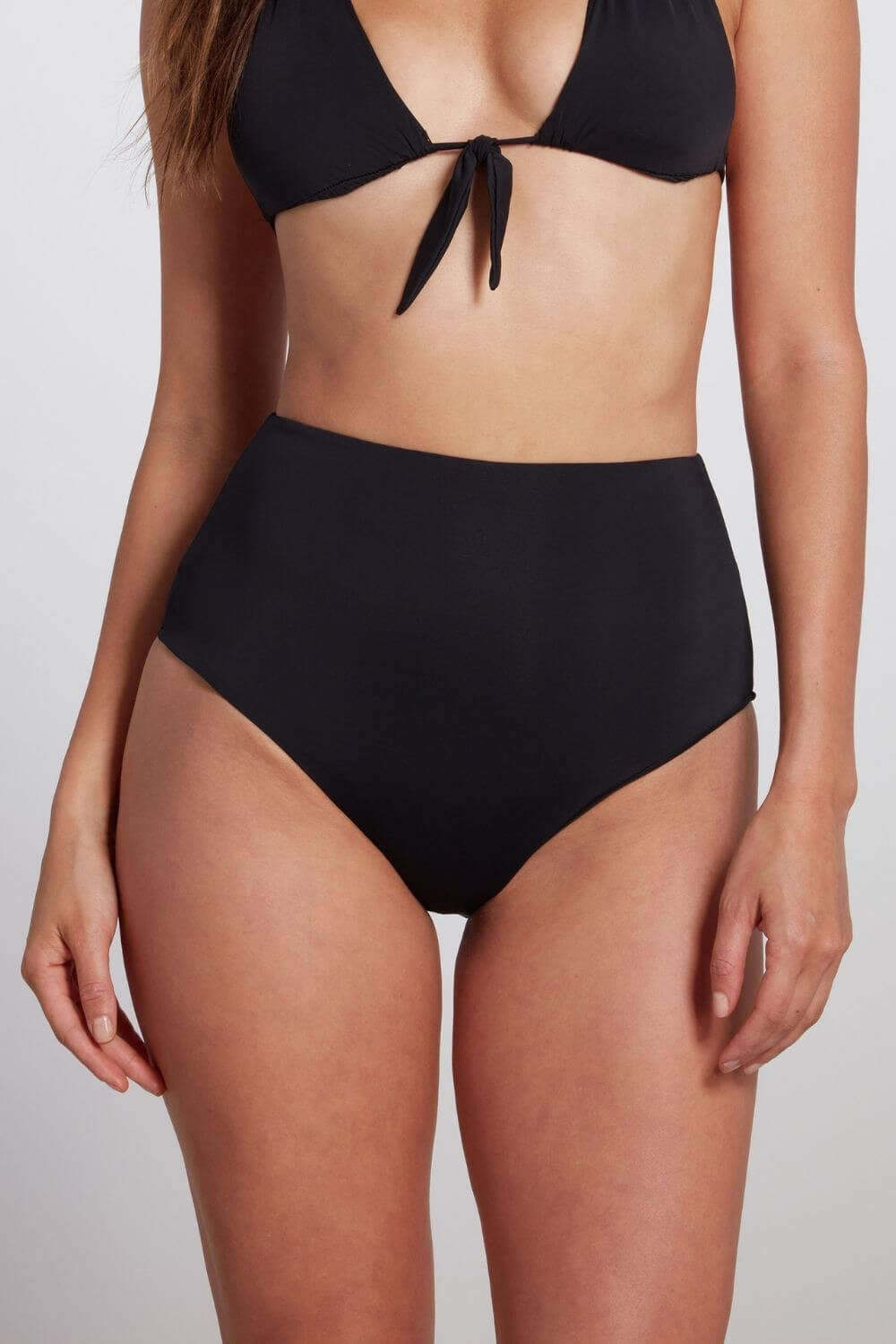 Black high waisted bikini bottom.