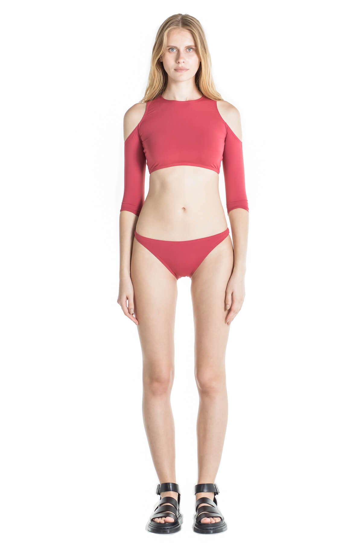 Front of Clara long sleeve crop top bikini in Terracotta.