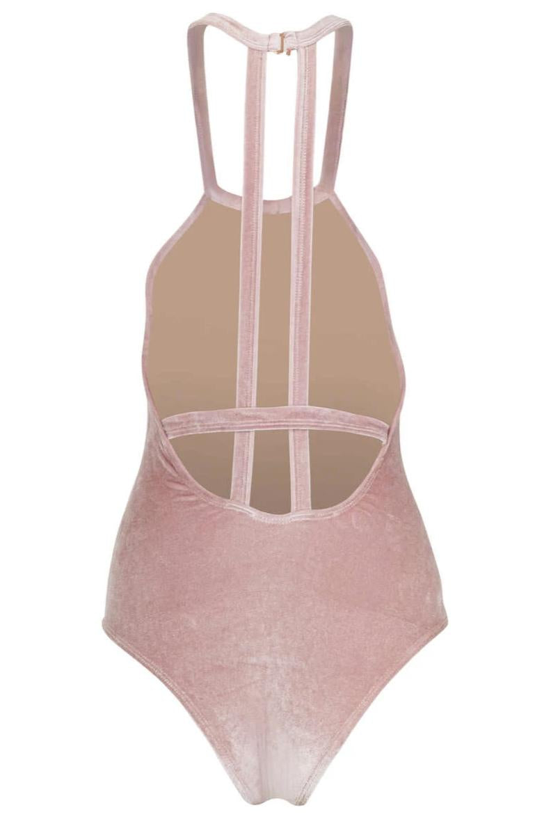 Front of Denise in Blush Velvet