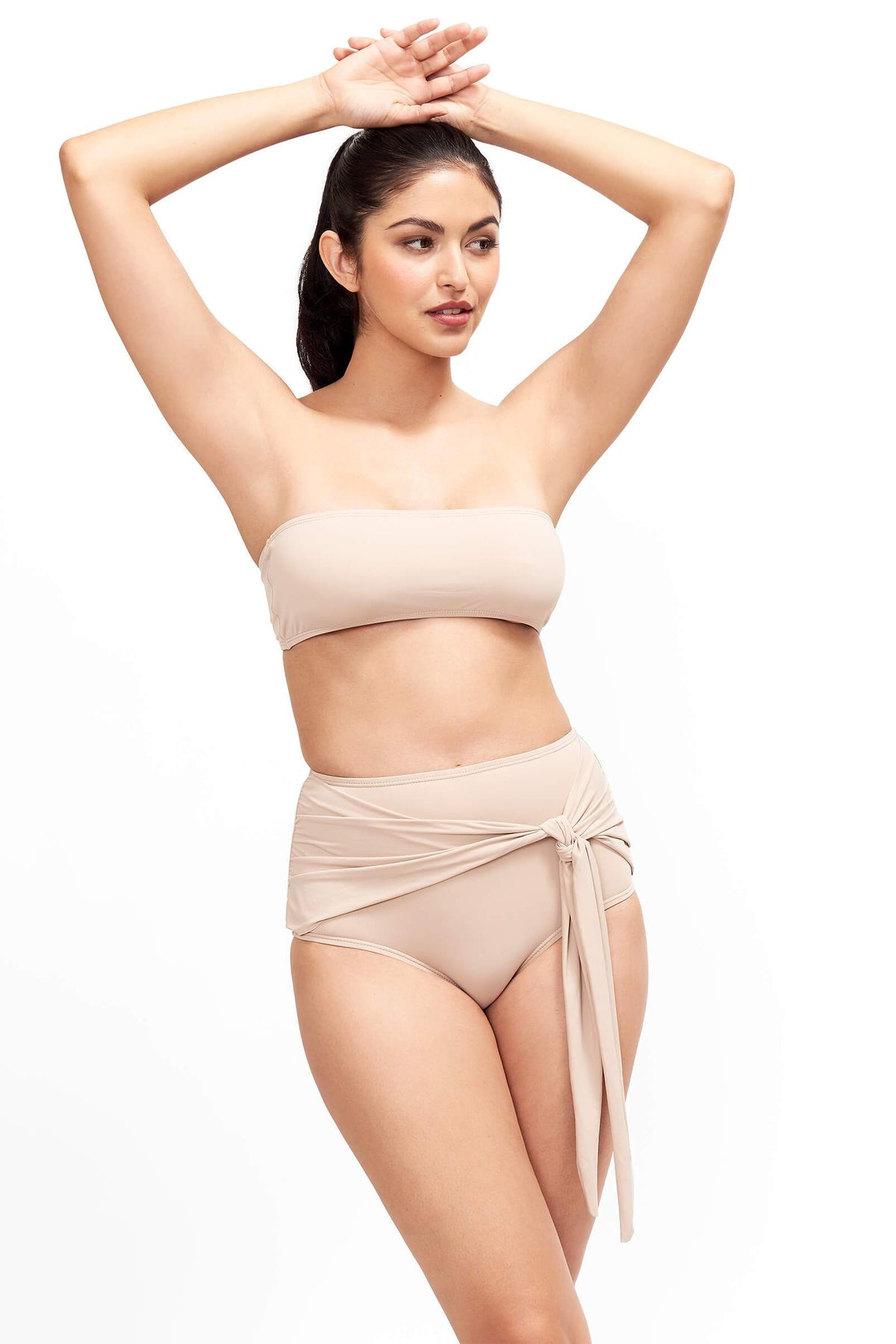 Front of Giovanna high waisted swimsuit bottom in Camel