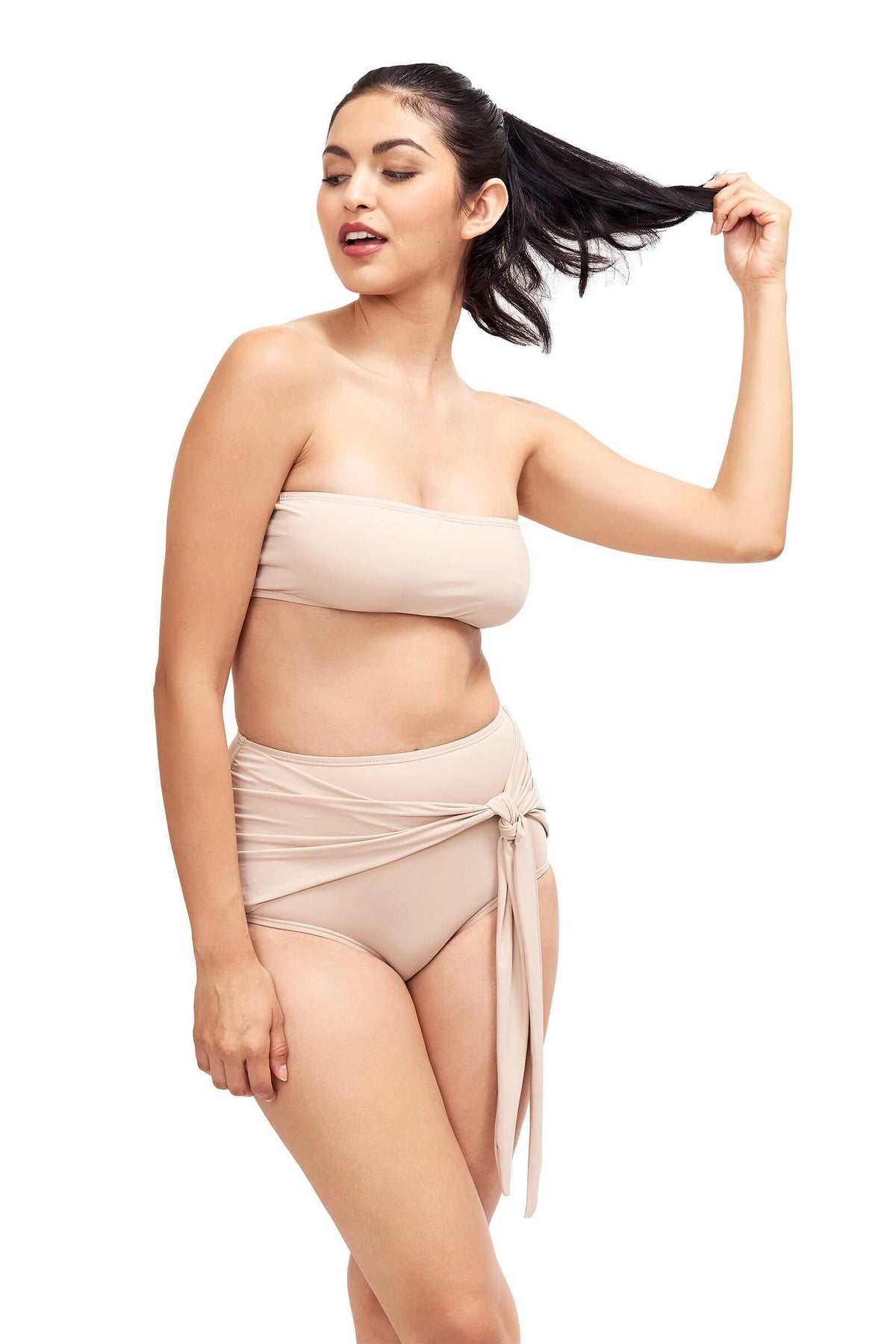 Front of Giovanna high waisted swimsuit bottom in Camel