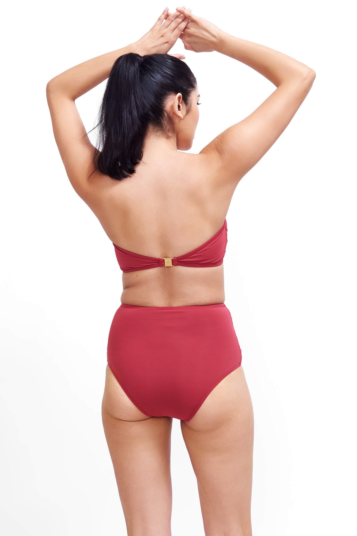 Back of Giovanna high rise swimsuit bottoms in Terracotta
