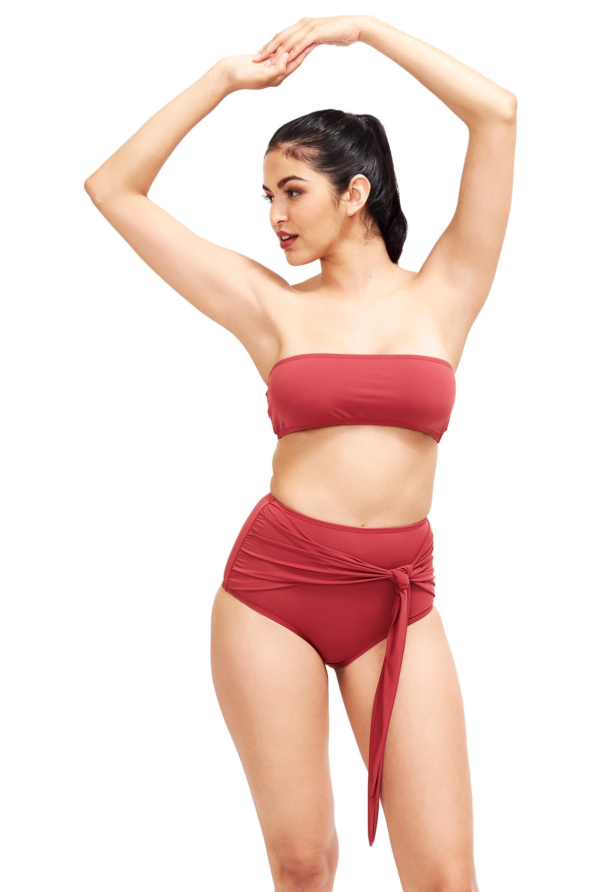 Front of Giovanna high rise swimsuit bottoms in Terracotta