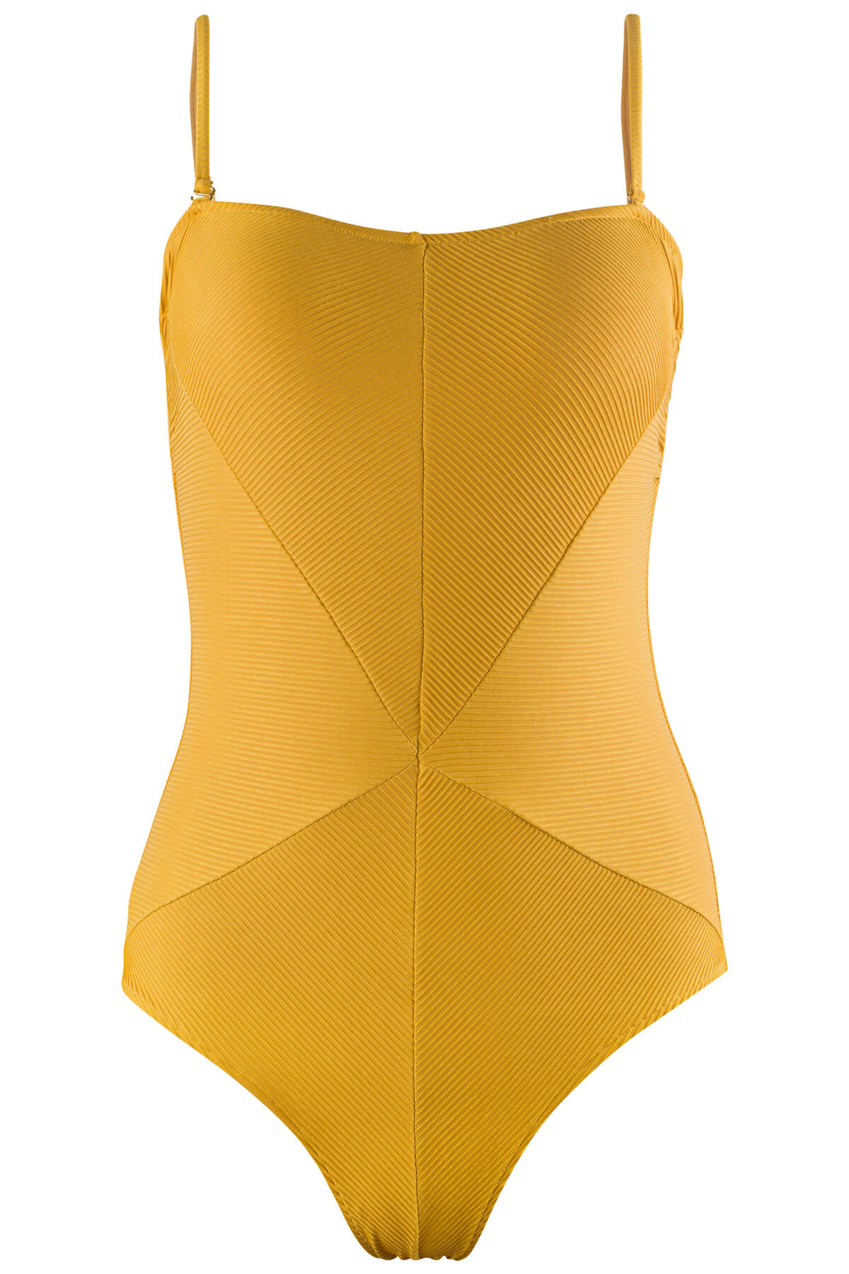 Front Image of the Hannah Swimsuit in Ribbed Gold.