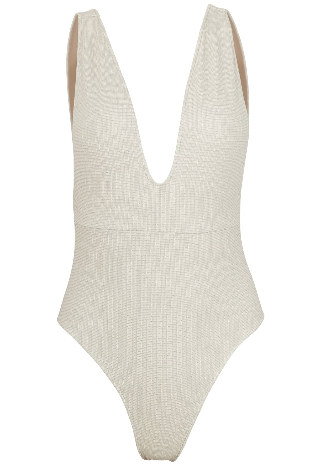 Front image of Helena swimsuit in platinum.