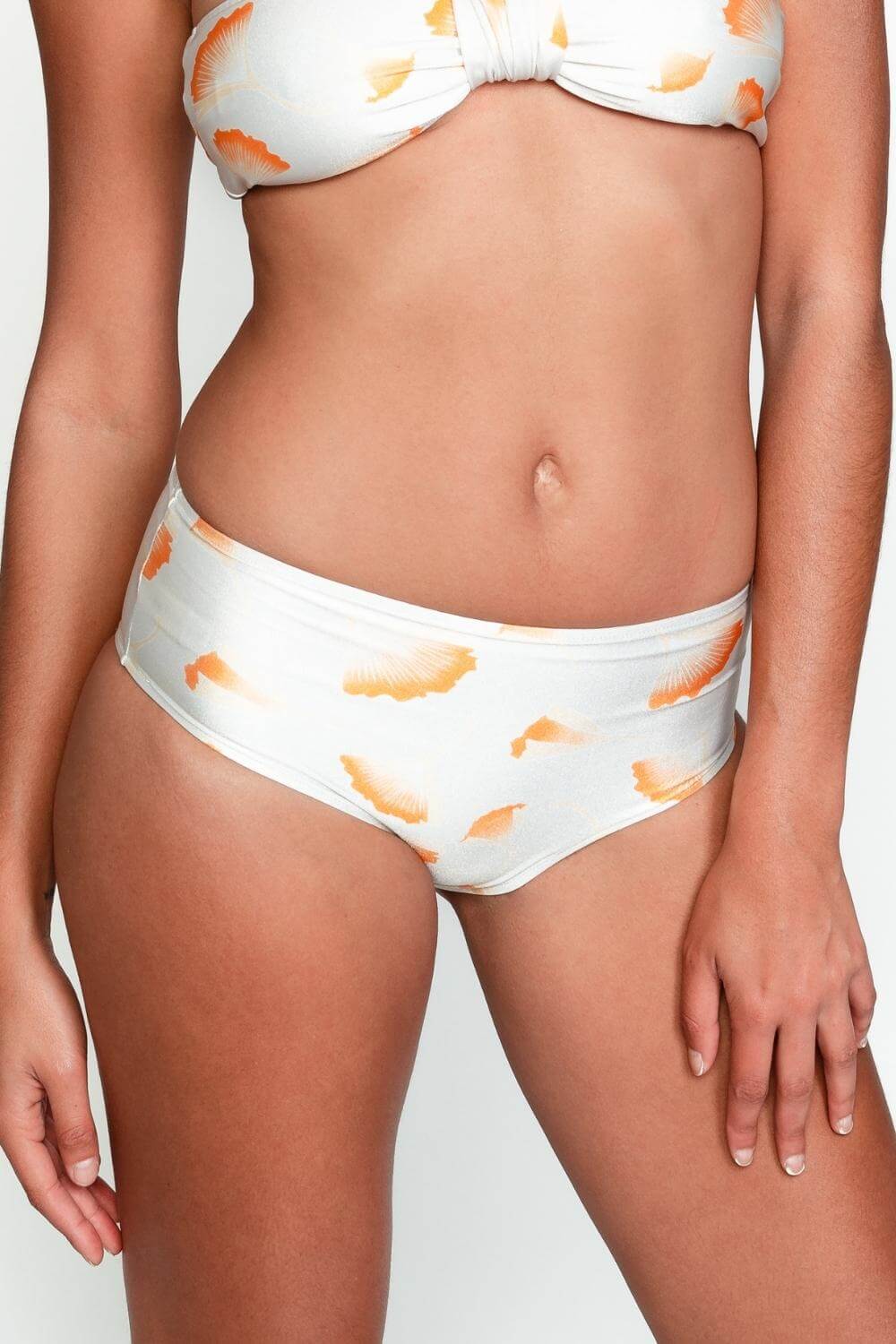 The Serena hipster bikini bottom mid-rise in print ginkgo ivory.