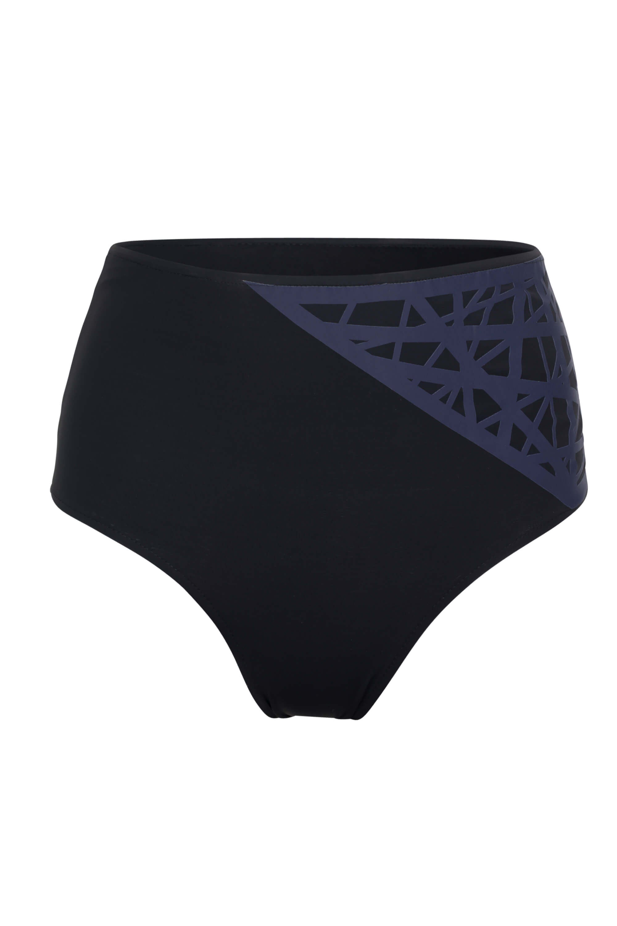 Lillian high waisted bikini bottom in black with navy laser details