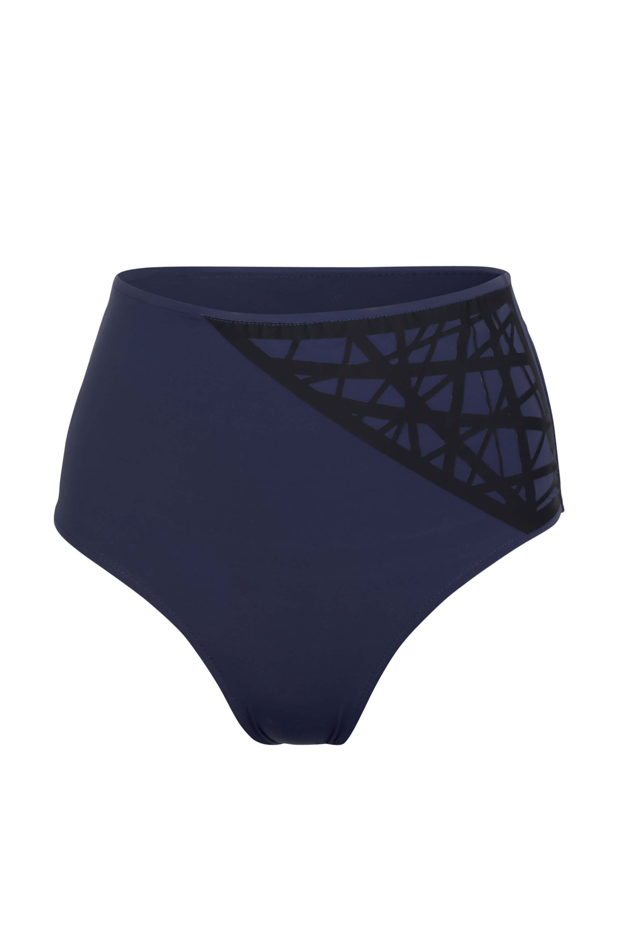 Lillian high waisted bikini bottom in navy with black laser details