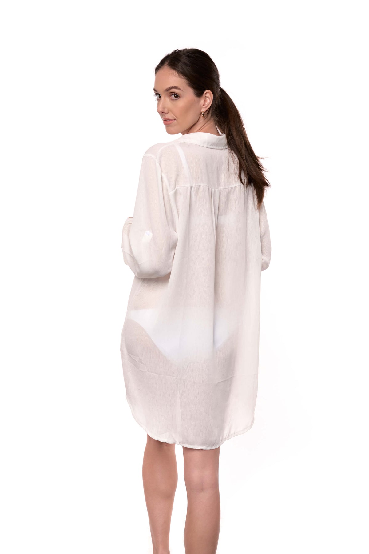 Lydia Buttoned Shirt Beach Cover up - White