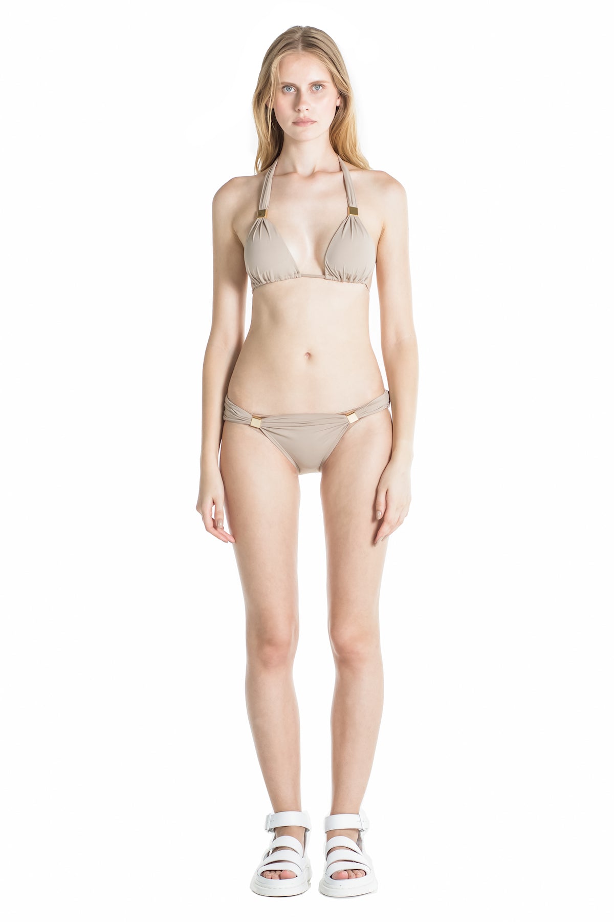 Front of Nina classic nude bikini bottoms in Camel.