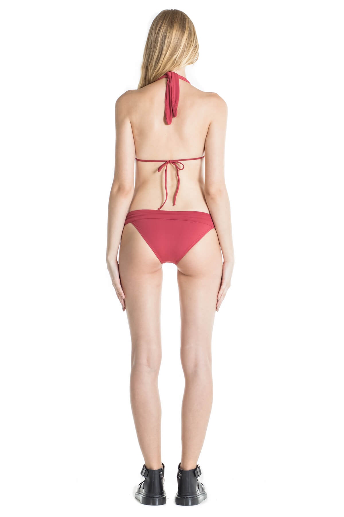 Back of Nina halter bikini top in terracotta