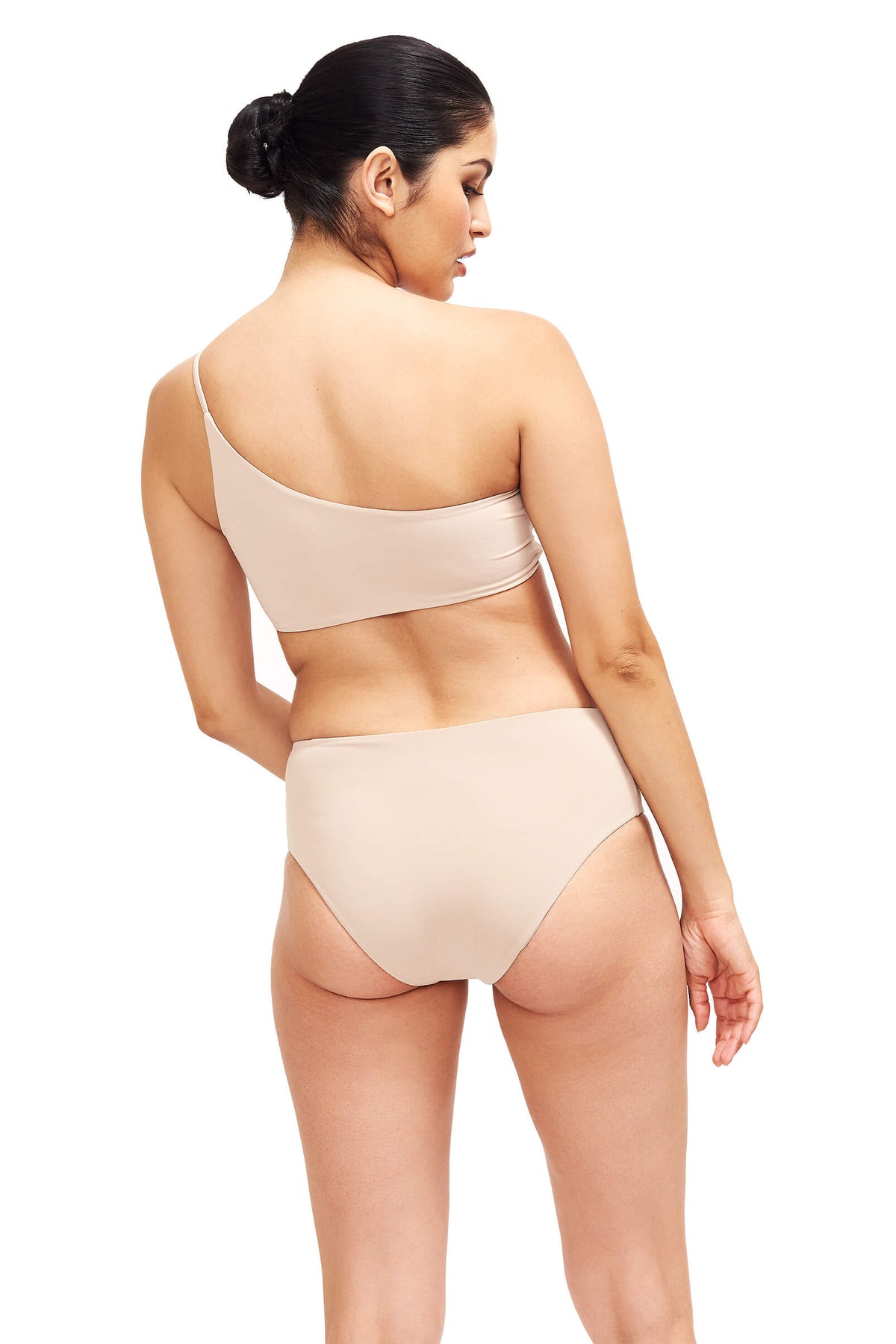 Back of Serena bandeau bikini top in camel