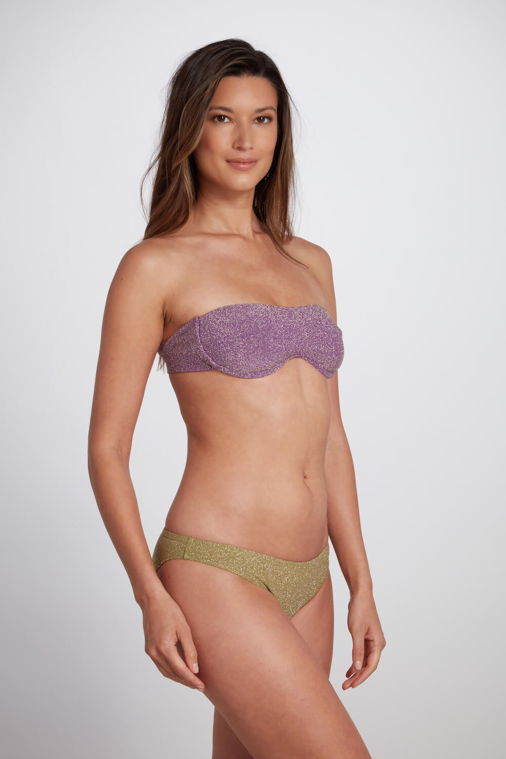 Underwire Bikini Top with Removable Straps in Lurex Lilac